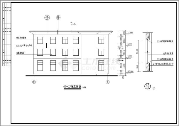 昆山市某小区740平米3层框架结构社区活动中心建筑设计CAD图纸-图二