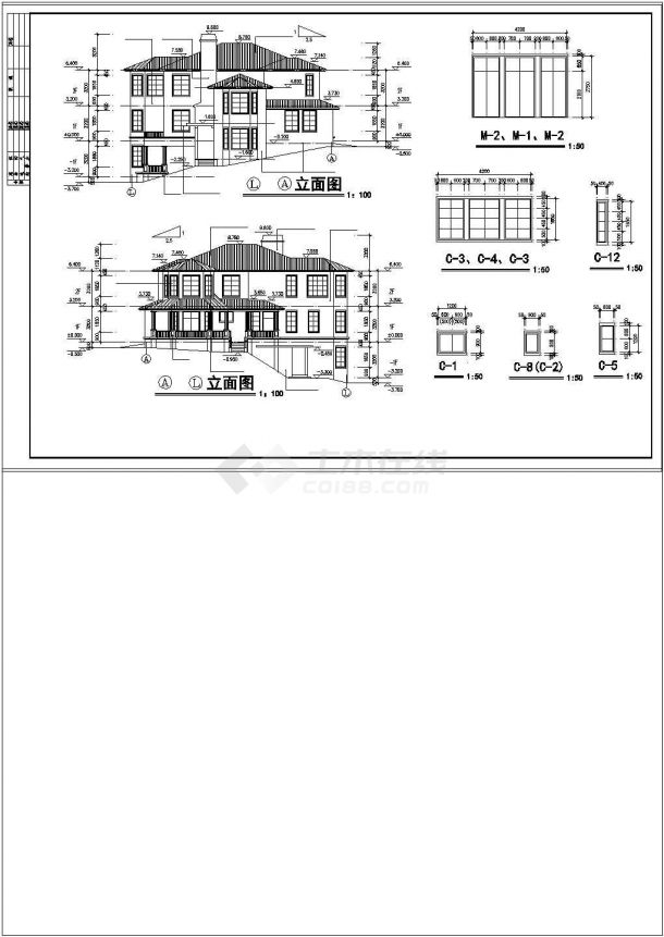 某2层独栋别墅建筑设计施工cad图（含效果图）-图二