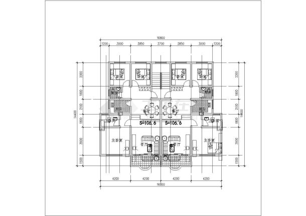 安徽省马鞍山某小区一梯两户户型施工设计CAD图纸-图二