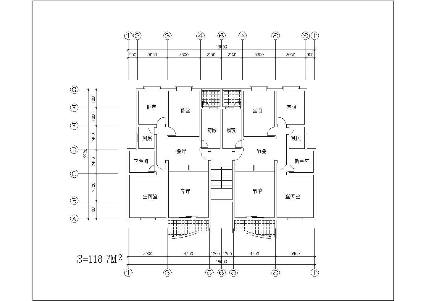 安徽省马鞍山某小区一梯两户户型施工设计CAD图纸