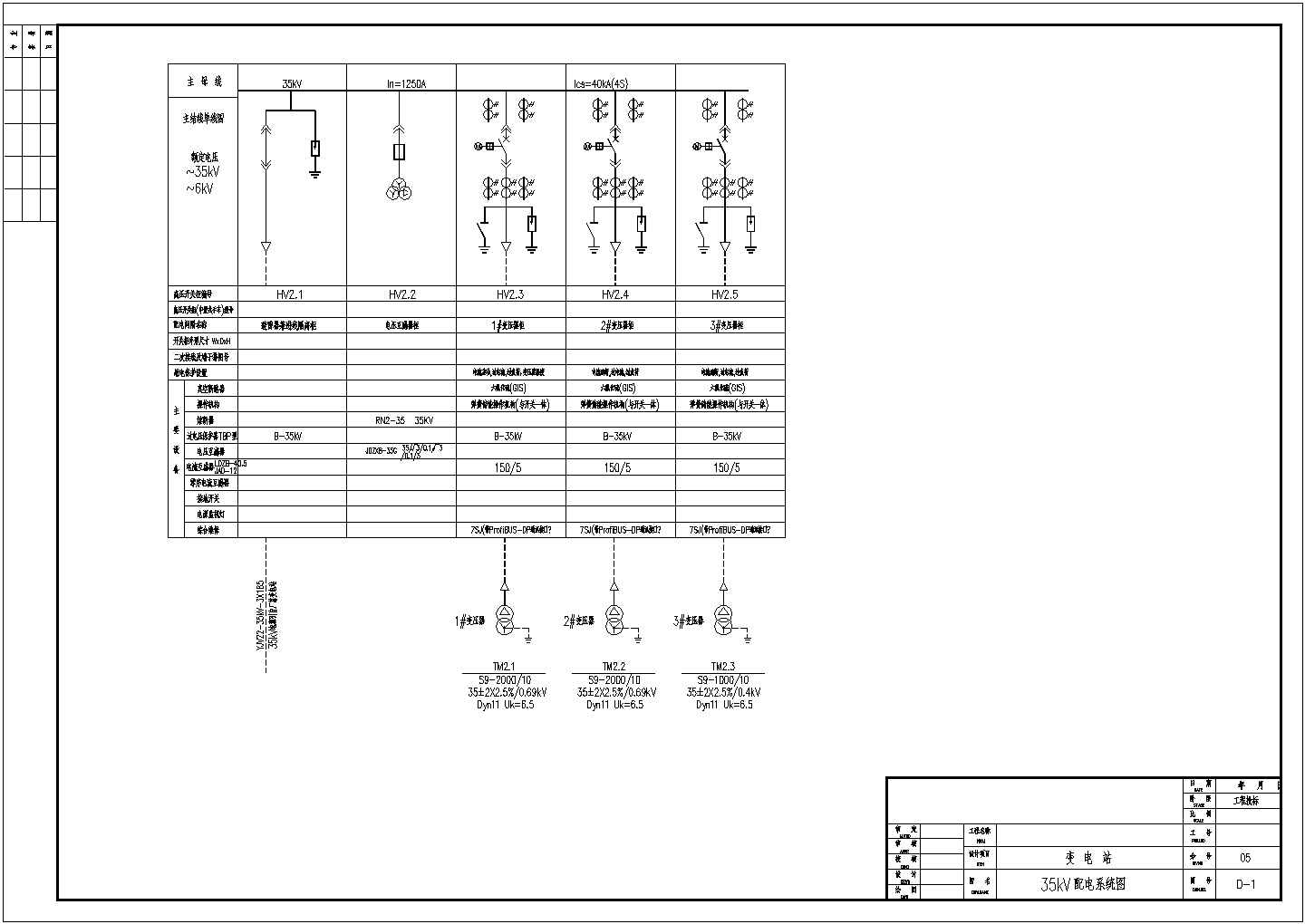 [系统图]某35KV高压变电站设计cad配电系统图（标注详细）