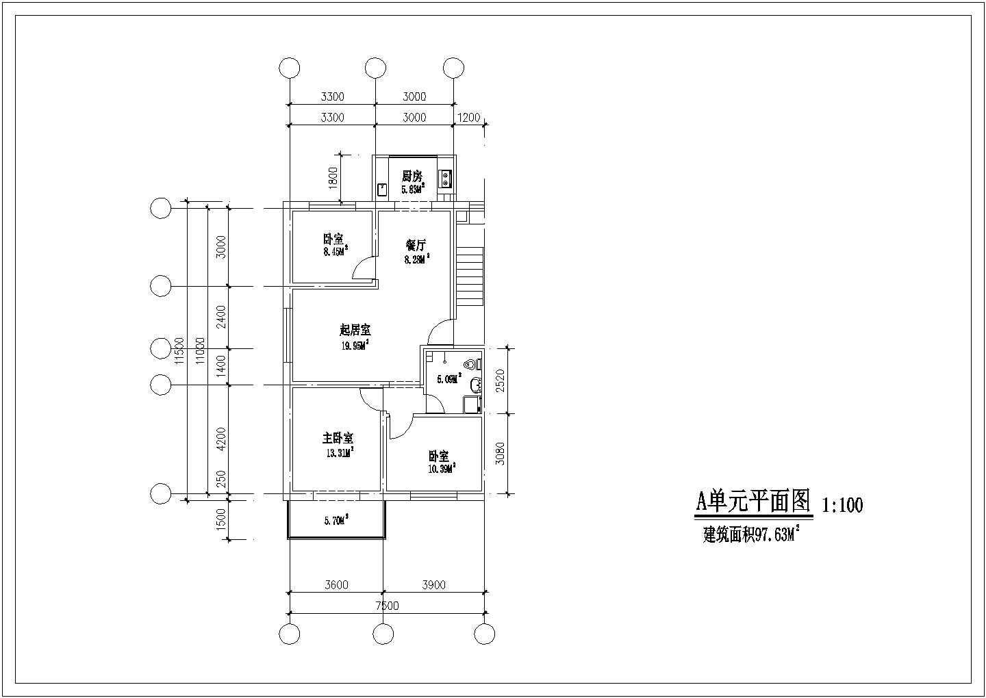 安徽省天长市某住宅户型装修设计CAD图纸
