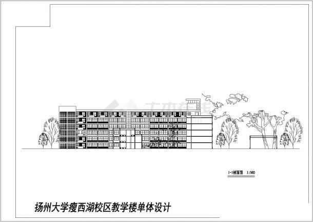 扬州某校六层教学楼建筑设计cad图纸，含效果图-图二