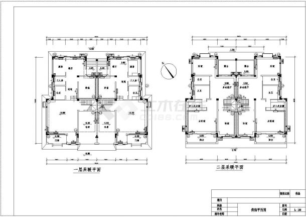 某二层双拼别墅供热课程设计CAD图-图二