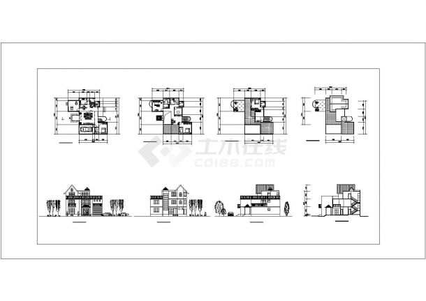 496平3层双拼别墅建筑设计cad图-图一