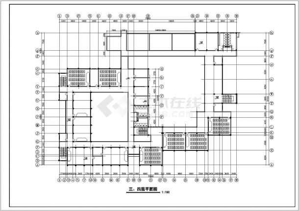 5960平方米四层中学教学楼建筑设计施工cad图，共七张-图二