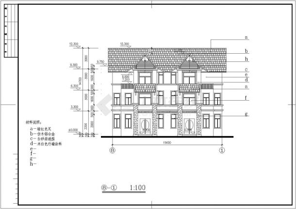 三层双拼别墅设计cad图含楼梯图（长15.6m宽11.8m）-图二