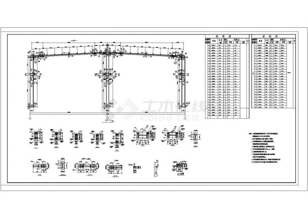 96x30m 30T门式轻钢结构车间结施设计CAD全图(设计说明）-图二