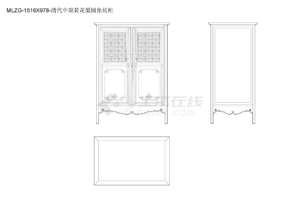 柜子类（整理图库）＆（平立面）（书柜）清代黄花梨书柜平立侧面24个CAD图-图二