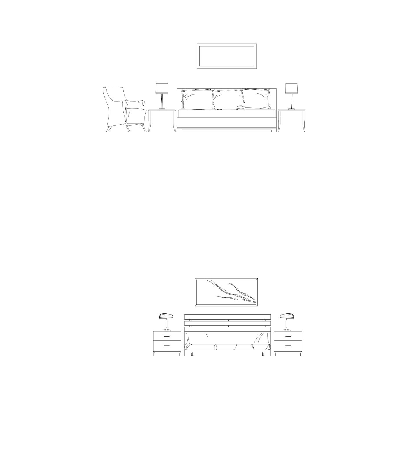 床类室内家装三视图及平立面图模型