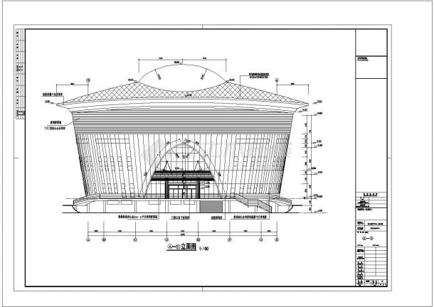 [湖南]三层框架及网架结构艺术体育中心结构施工图cad-图二