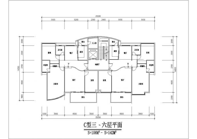 慈溪市某小区1500平米7层混合结构住宅楼平面设计CAD图纸（1梯2户）_图1