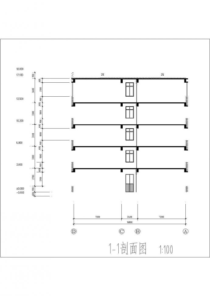 丽水之某技工学校5410平米5层框架结构教学楼建筑结构设计CAD图纸_图1
