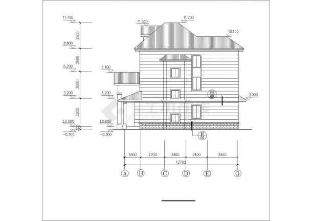 某地区三层美式别墅建筑cad设计施工图附效果图-图一