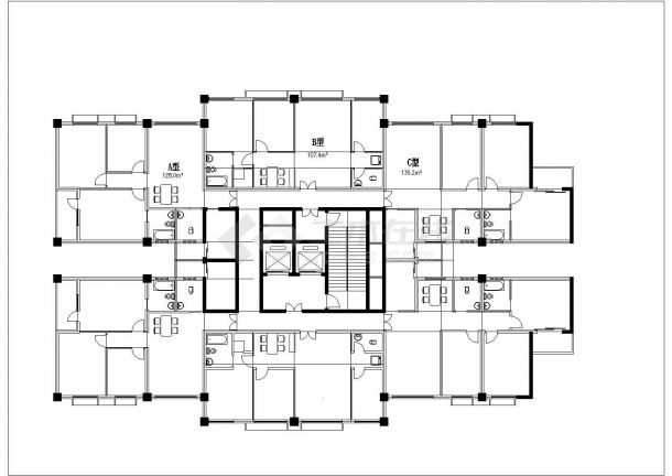 宣城市某新建小区高层住宅楼标准层平面设计CAD图纸（9张）-图一