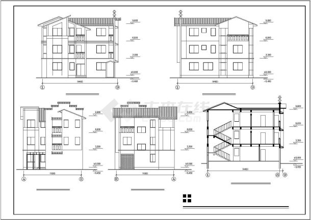 三层单家独院式别墅cad建筑设计施工图纸（含设计说明）-图二