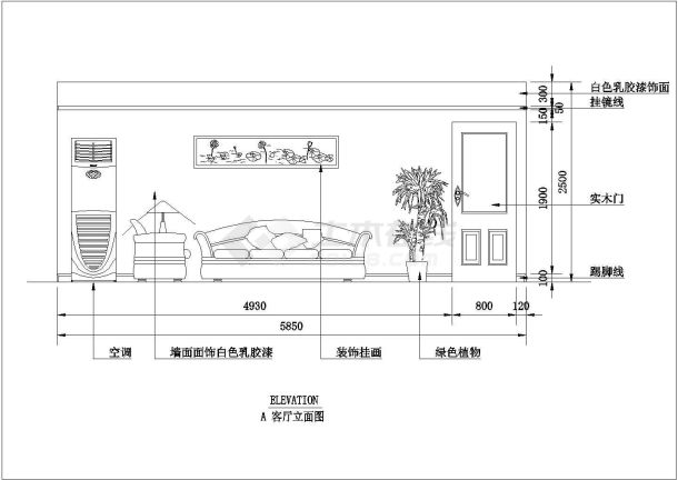 兴化市某简单两居室室内装修cad施工图纸-图二