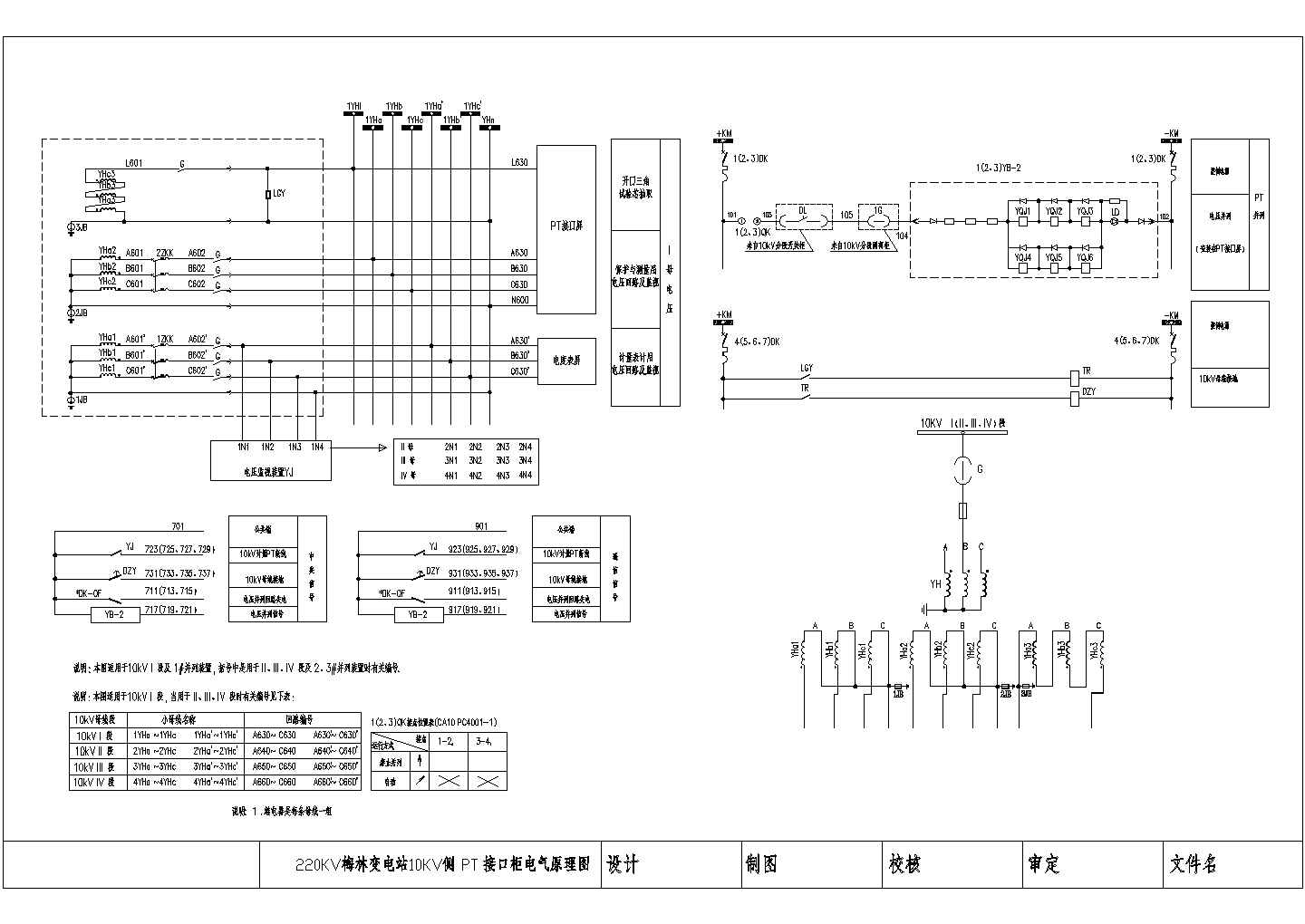 某220KV变电站10KV侧PT接口屏设计cad电气原理图（标注详细）