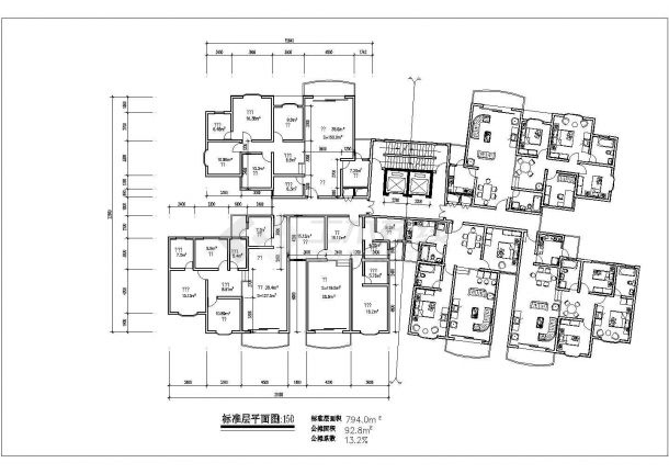 浏阳高层住宅户型经典集合底商私人住宅楼设计CAD详细建筑施工图-图二