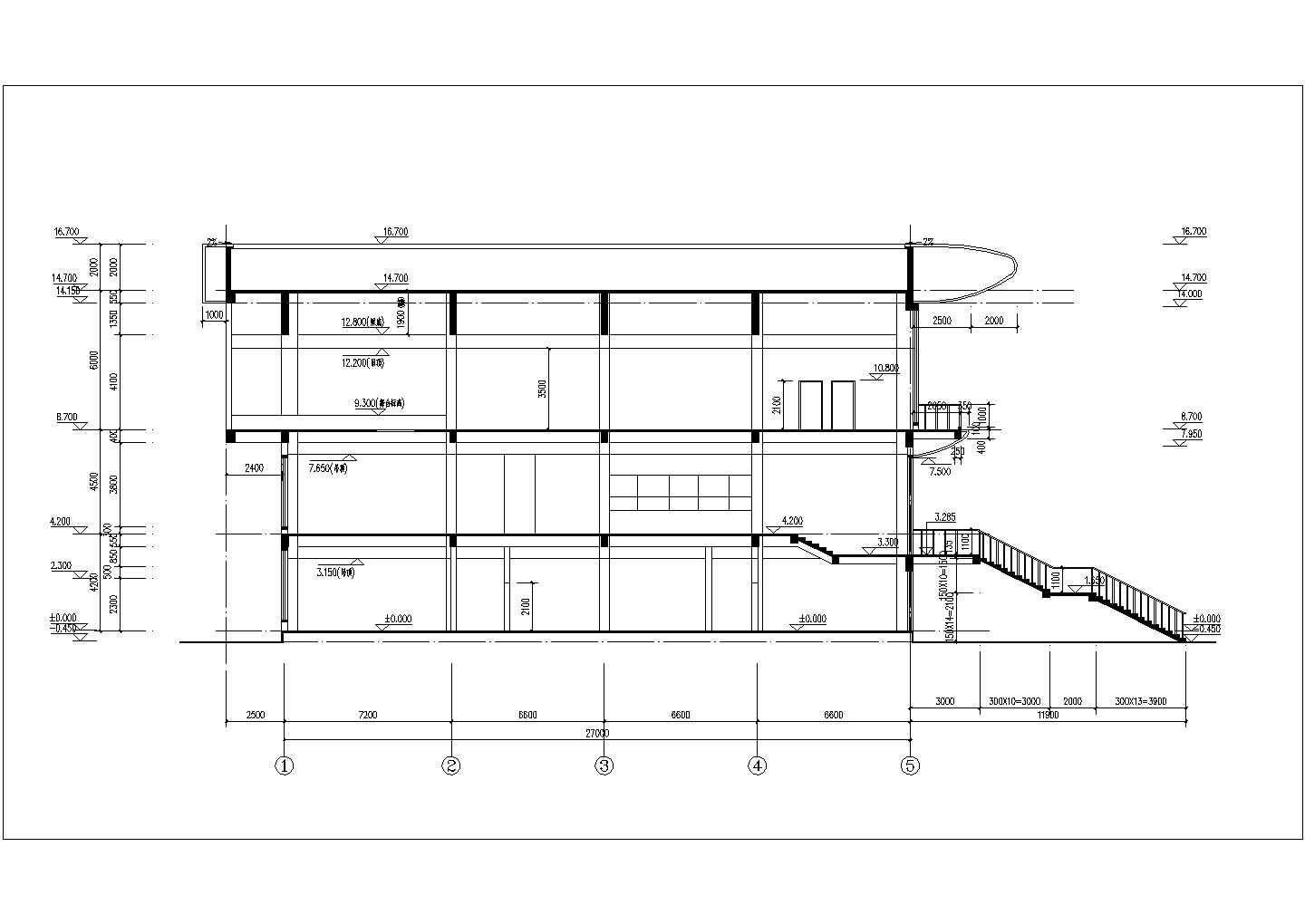 信仰某化工厂3800平米3层钢混框架结构综合楼建筑结构设计CAD图纸