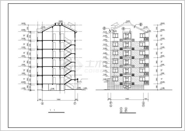 某七层复式商业高档对称户型住宅楼建筑设计完整CAD图纸-图二