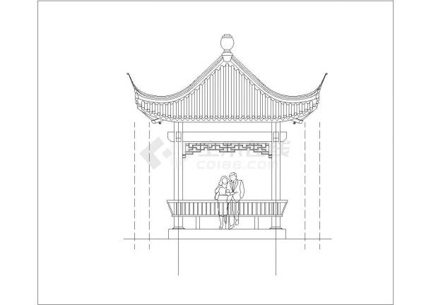 某地区古建四角亭钢筋混凝土建筑设计施工CAD图纸-图二