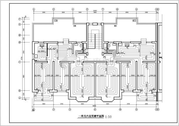 六层(1梯2户3单元)4352.7平米住宅楼地板辐射采暖设计图-图一