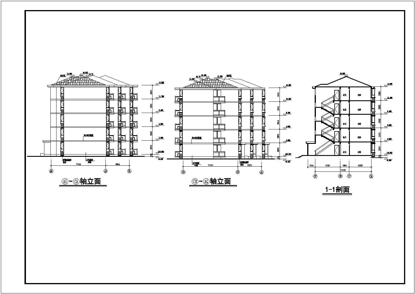 某城市小区五层三单元不对称户型住宅建筑全套设计完整CAD图纸