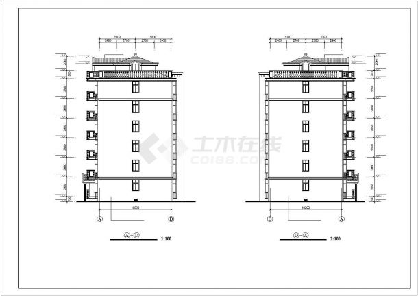某城市小区六层跃七层对称户型住宅建筑设计完整CAD图纸-图一