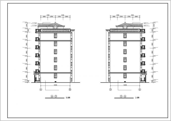 某城市小区六层跃七层对称户型住宅建筑设计完整CAD图纸_图1