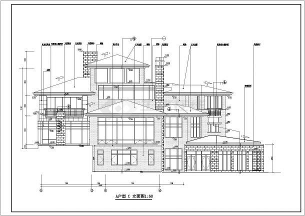 某国际度假风景区多层经典别墅建筑设计完整CAD图纸-图二