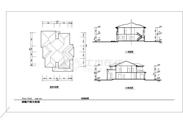 某三层别墅建筑全套cad设计施工图附效果图-图一