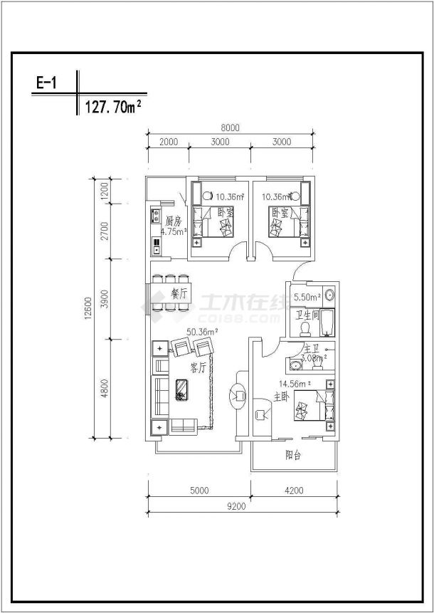北京住宅户型施工（生活办公）用房设计CAD全套建筑施工图-图二