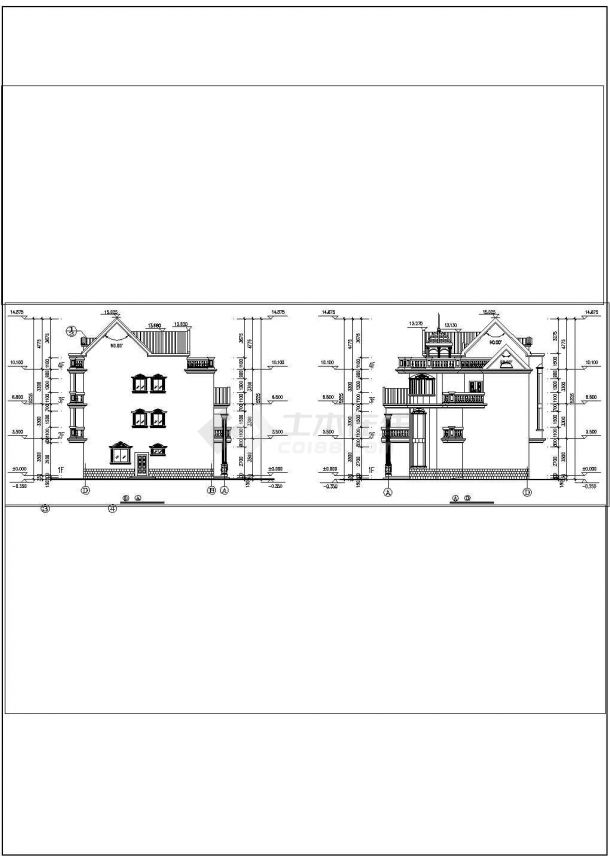某三层欧式度假别墅建筑cad施工设计图（含效果图）-图二