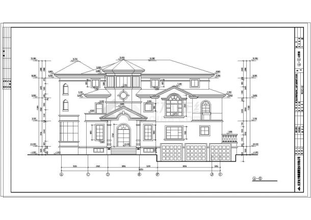 两层美式带地下室别墅建筑设计CAD施工图（含效果图）-图一