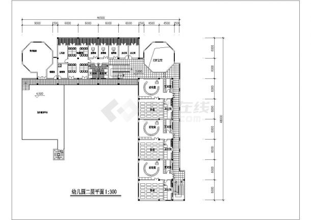 西安市莲湖区文秀花园小区3层幼儿园平立剖面设计CAD图纸-图二