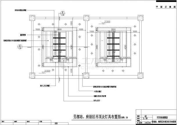 某桑拿房座浴区吊顶及灯具布置图-图二