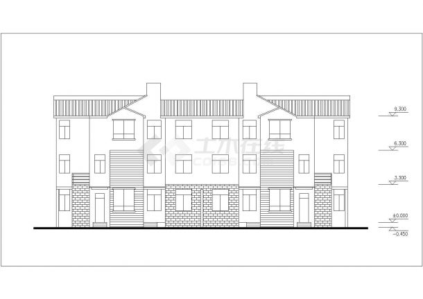 370平米3层砖混结构双拼别墅建筑设计CAD图纸（179+188平米）-图二
