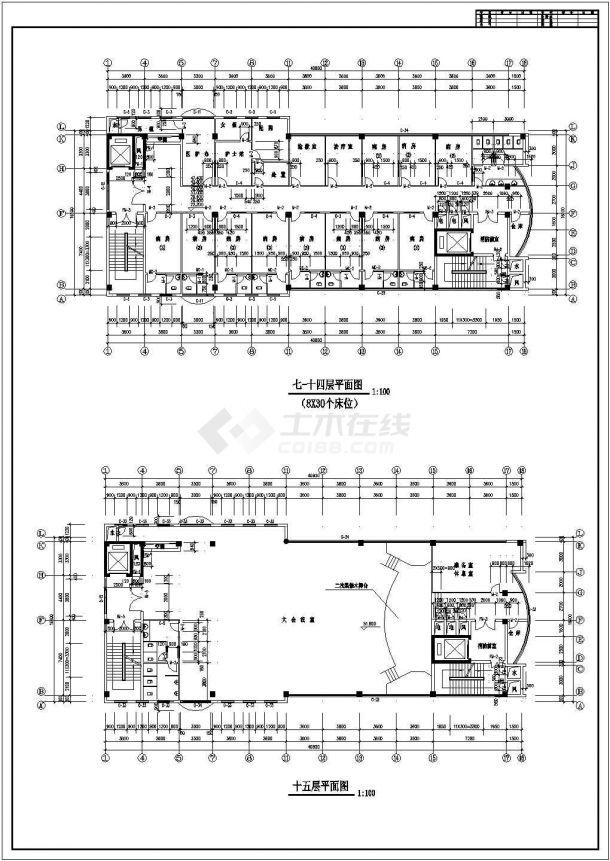 大型医院全套建筑设计方案CAD图-图一