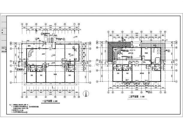 二层欧式别墅建筑施工CAD图-图二