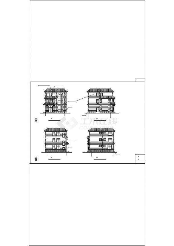 三层钢混框架结构独栋别墅cad建筑施工设计图附效果图-图二