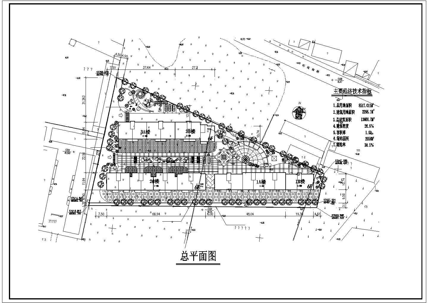 兰州市馨北花园小区总平面规划设计CAD图纸（三栋楼/占地8千平米）