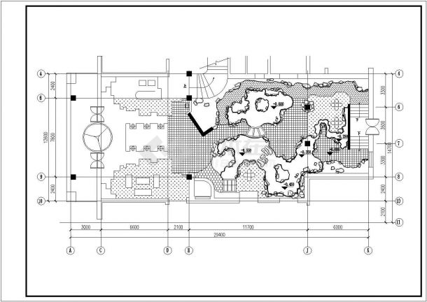 沈阳市富康花园小区中低层住宅楼的屋顶花园平面设计CAD图纸-图一