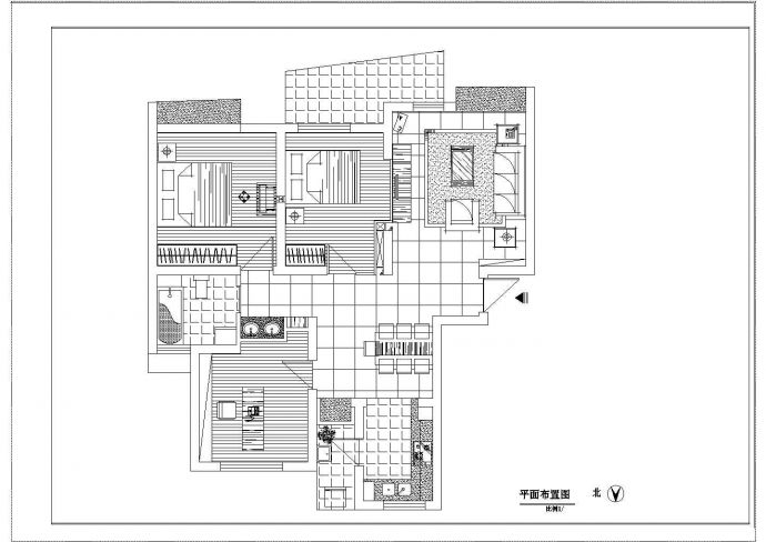某大三居住宅装修设计cad平面施工图纸_图1