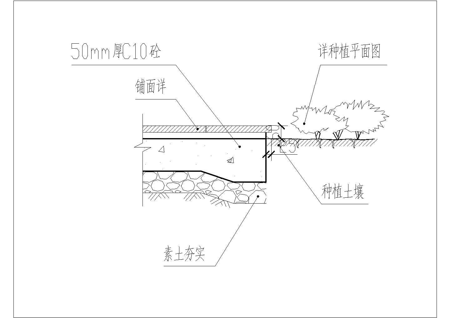 标准齐地式种植槽剖面图