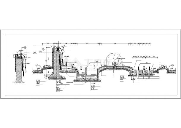 某带有厚光面中国黑花岗石的跌水景墙剖面图-图一