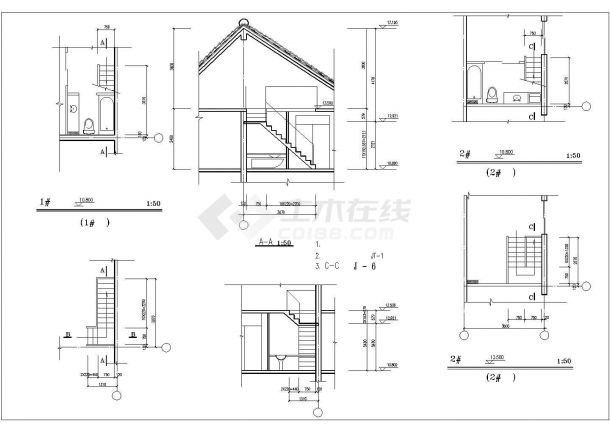 1600平米2层砖混结构迫坡屋顶住宅楼建筑设计CAD图纸（2套方案）-图二