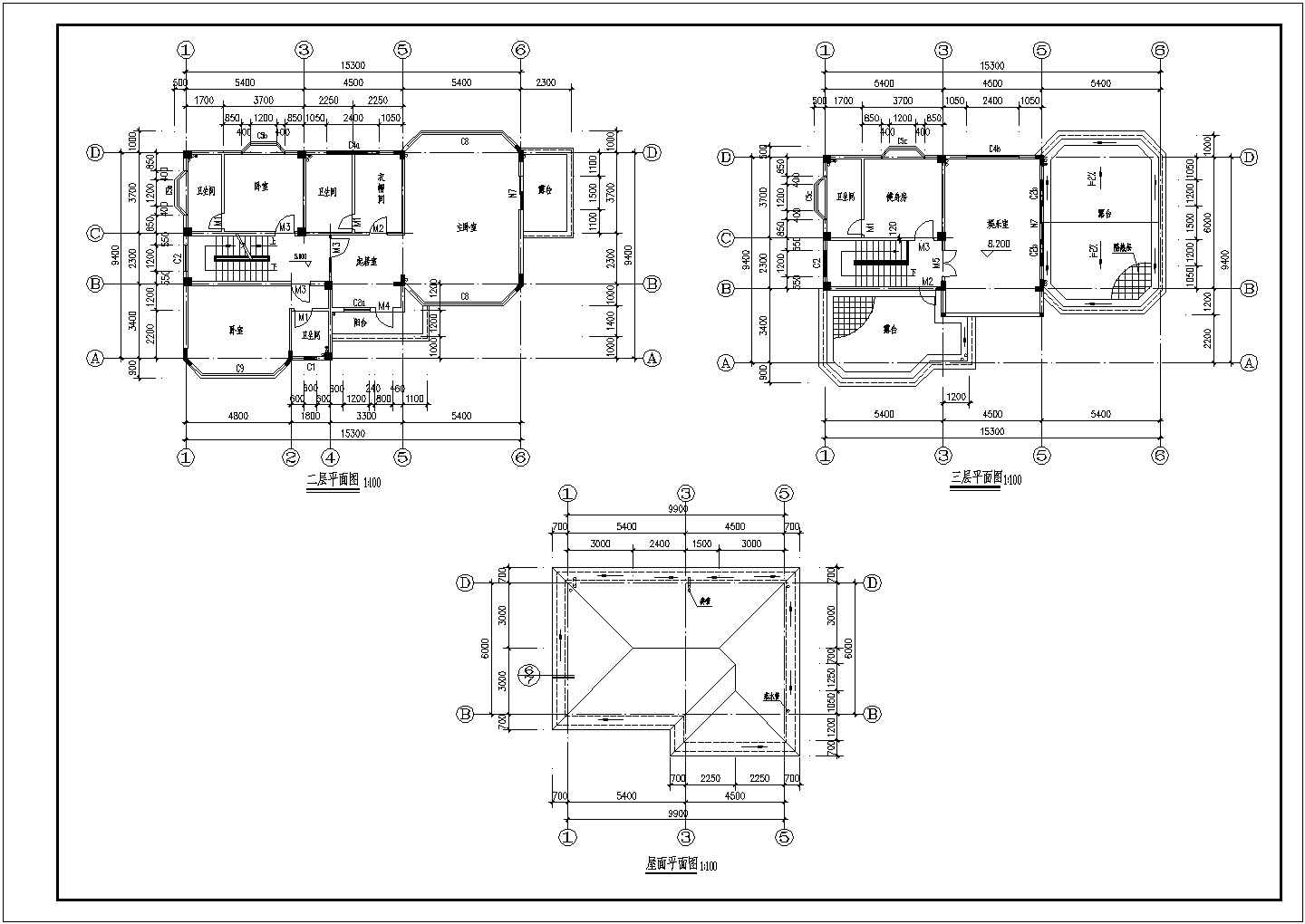 大面积精美别墅建筑设计CAD参考图