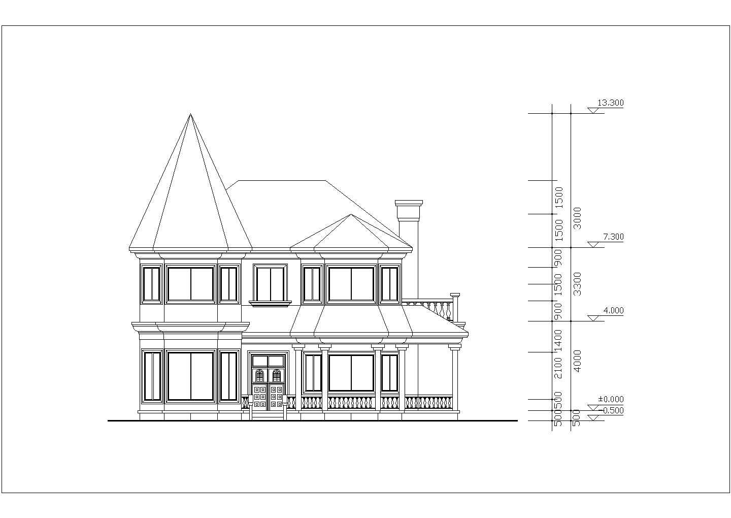 三层欧式豪华别墅建筑CAD图
