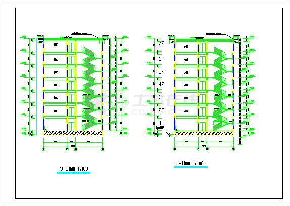 合肥市某工业区6700平米7层框架结构办公楼平立剖面设计CAD图纸-图一